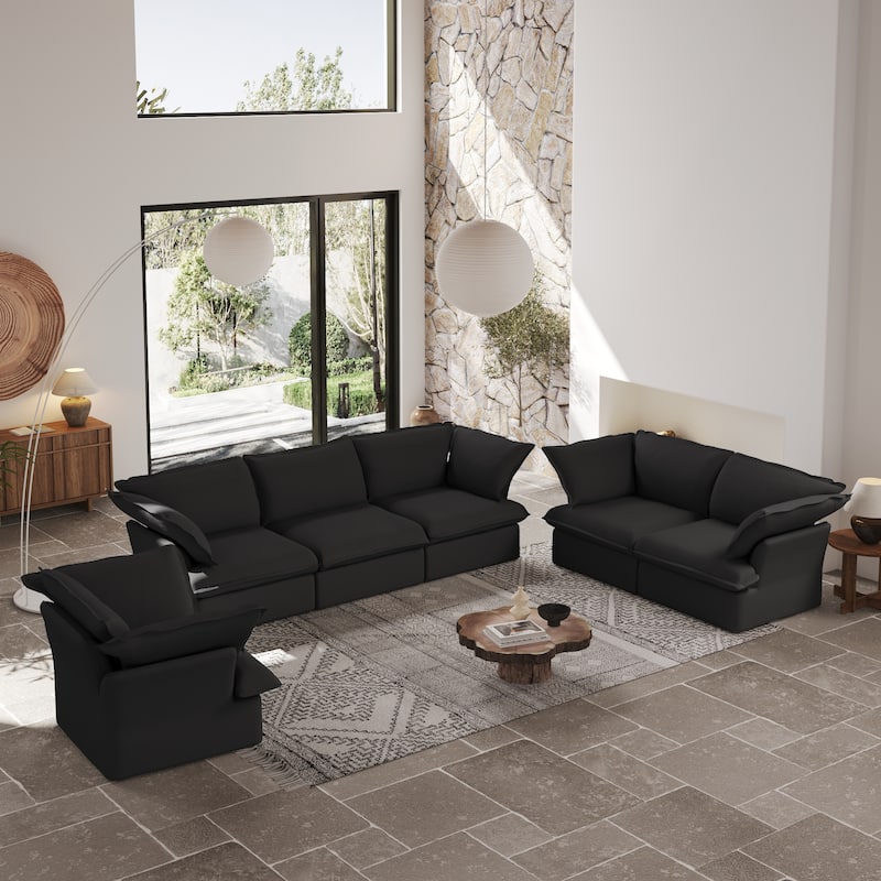 3 Piece Upholstered Living Room Sofa Set, Sectional Sofa Couch With Down Filled - Black
