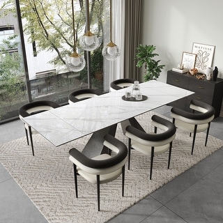 Modern Minimalist 6 - Person Sintered Stone Extendable Dining Set - Bed ...