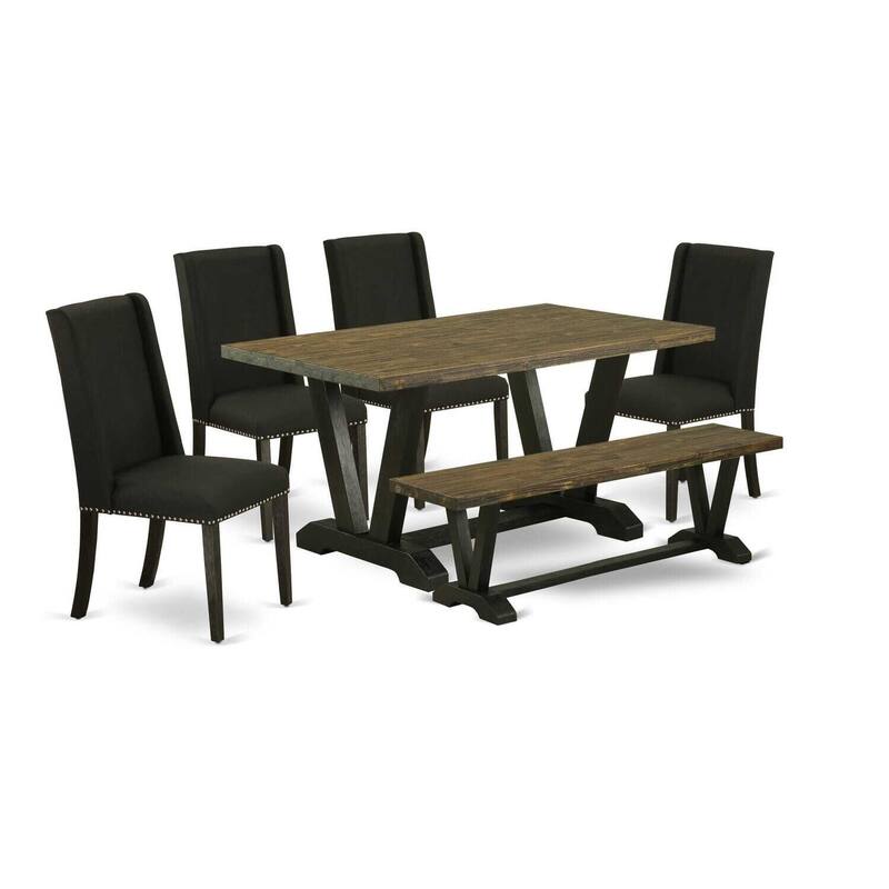 HomeStock 6-Pc Multi-Color Solid Wood Top-Rectangular Upholstered Dining Room Set-Seats 4
