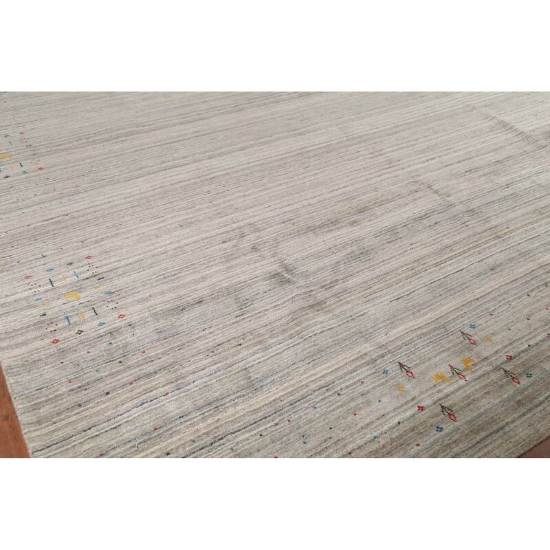 Striped Gabbeh Square Area Rug Handmade Wool Carpet - 9'9"x 9'7"