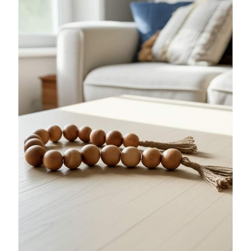 Mango Wood Jute Tassel Beaded Garland - 32"