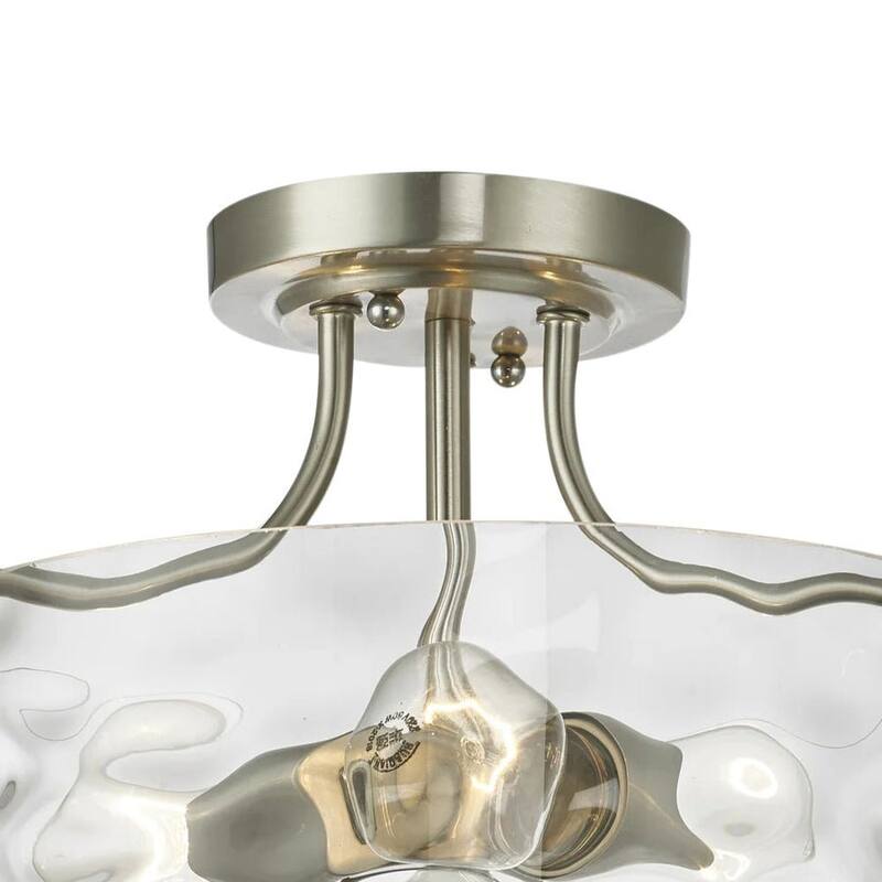 Nickel 2-Light Water Glass Round Semi Flush Ceiling Light - 11.8in