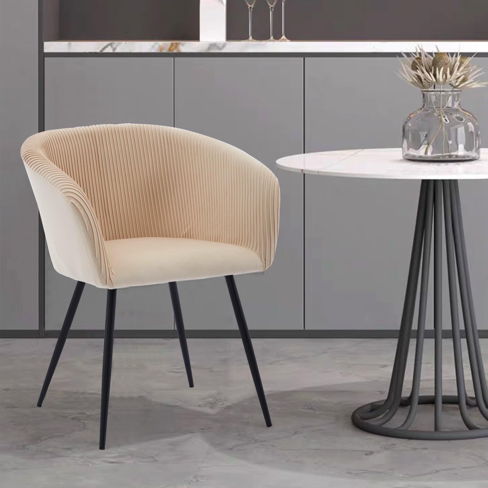 Stylish Velvet Dining Chair with Armrests Cushioned Bucket Seat Modern Stripe Design Wheel less Decorative Chair Bed Bath Beyond 42216392