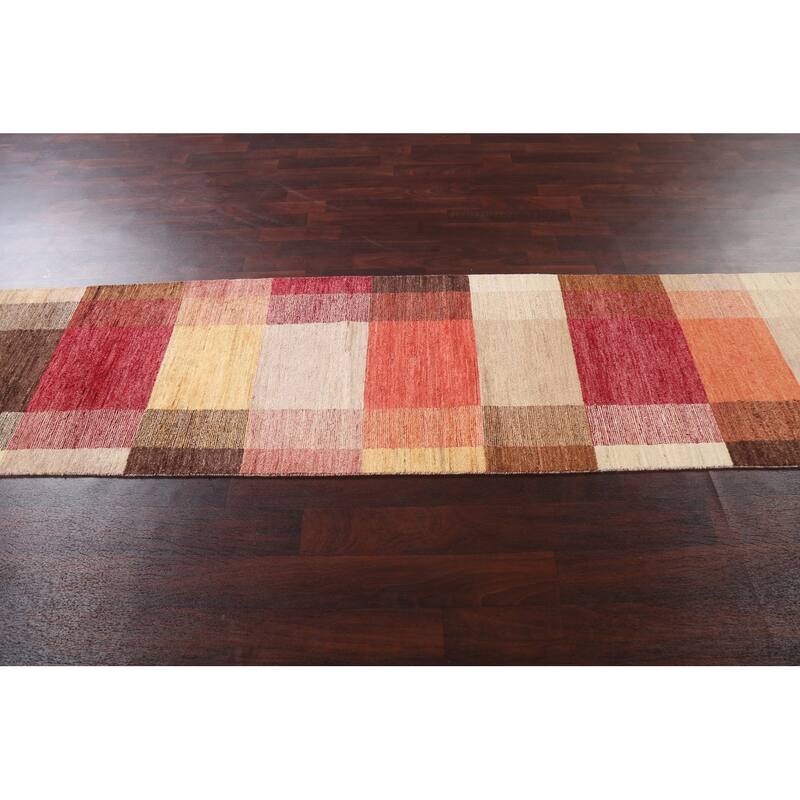 Modern Gabbeh Kashkoli Runner Rug Wool Hand-knotted Oriental Carpet - 2'6" x 14'10"