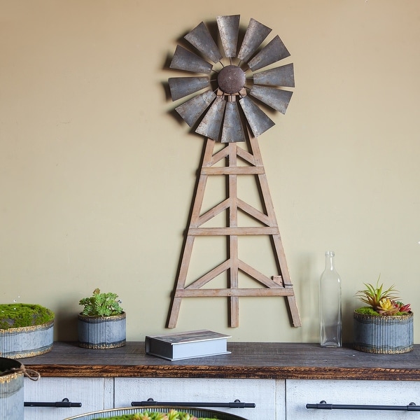 Wood and Metal Wind Mill Wall Decor. Opens flyout.
