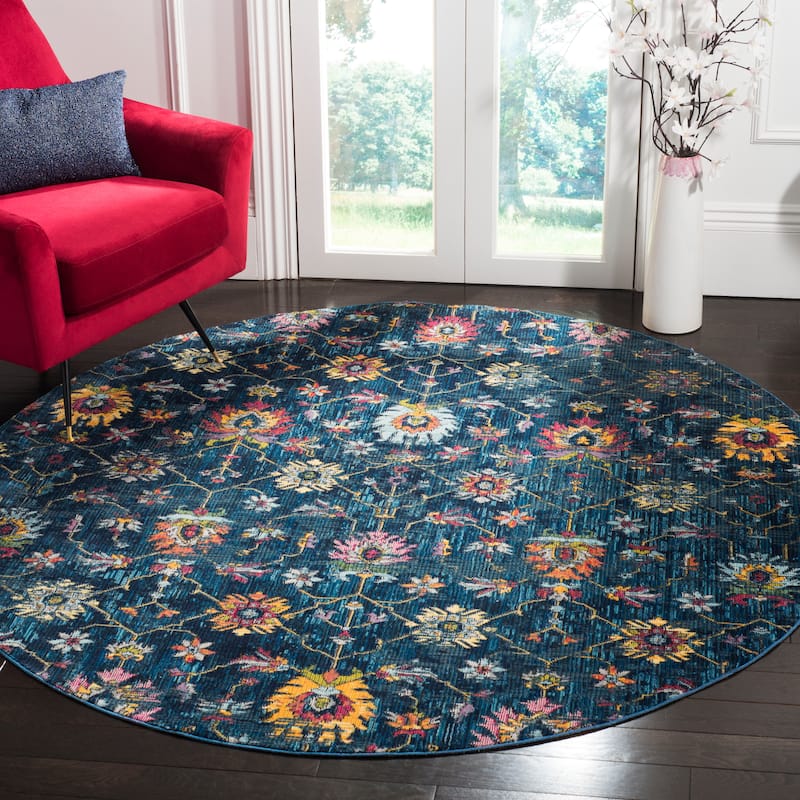 SAFAVIEH Merlot Stephania Boho Oriental Rug - 6'7" Round - Navy/Multi
