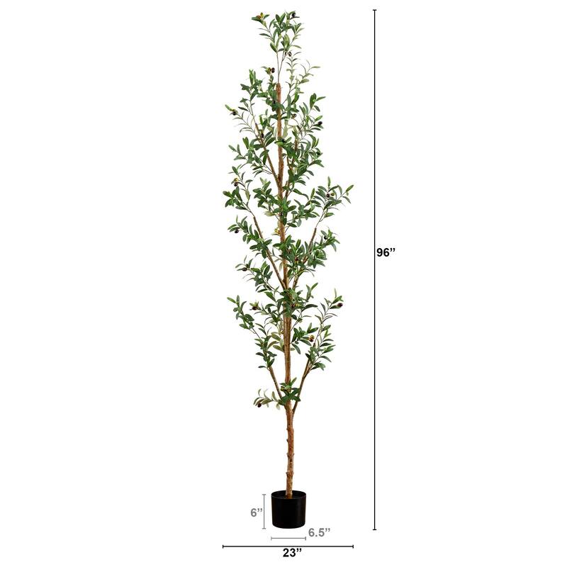 8' Artificial Olive Tree with Natural Trunk - Green