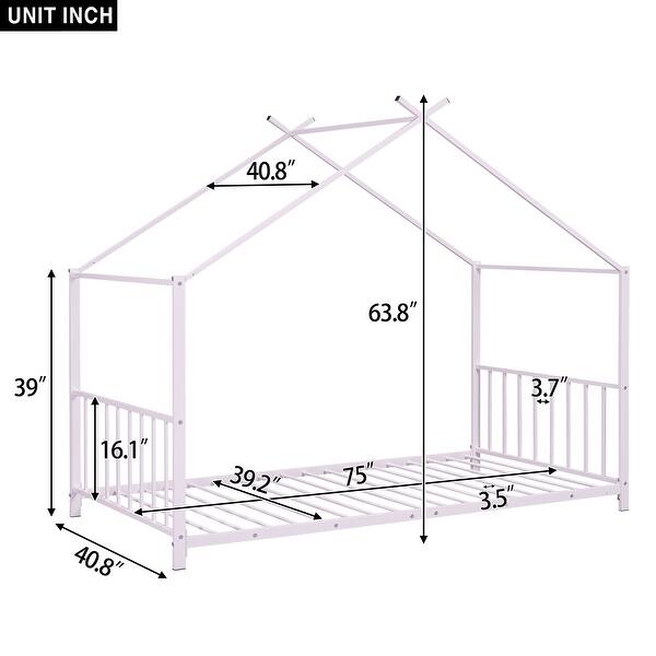 dimension image slide 1 of 3, Twin Size Metal House Platform Bed, No Box Spring Required, Easy to Assemble, Suitable for living room, bedroom