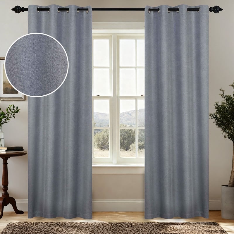 Superior Nyan 100% Blackout Grommet Curtains, Set of 2 Panels - 52" x96" - Grey