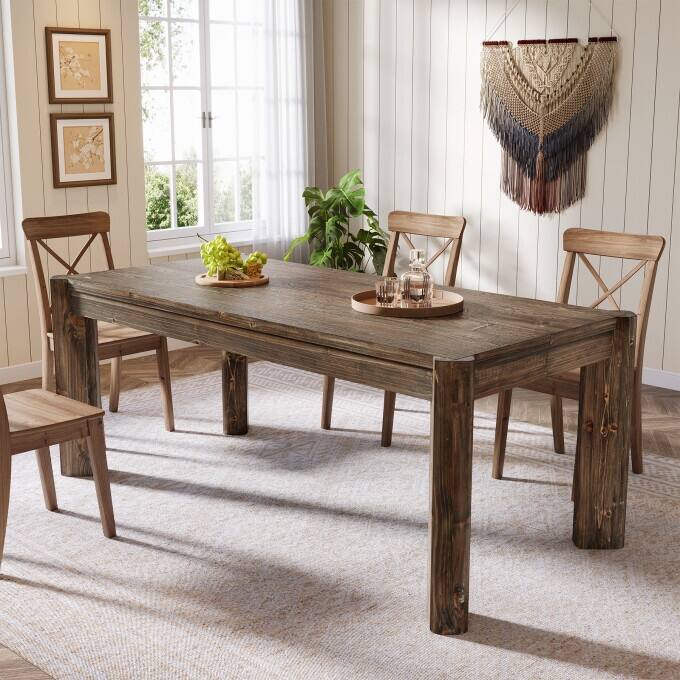 63-Inch Solid Wood Dining Table, Farmhouse Kitchen Table For 4-6