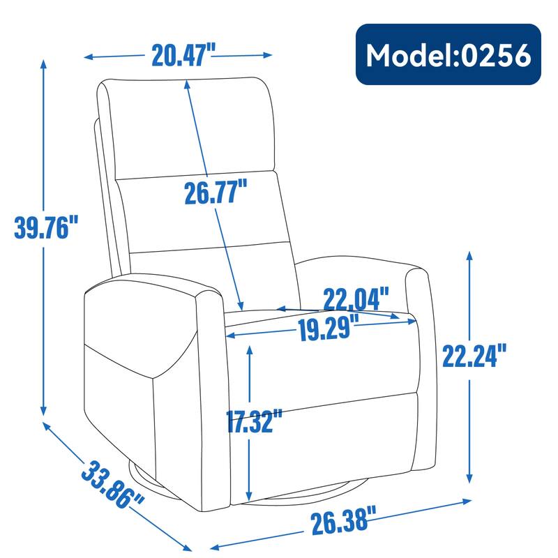 Roomfitters Swivel Rocker Recliner Chair Manual 360 Degree Glider Lounge Sofa Padded Fabric Armchair for Living Room