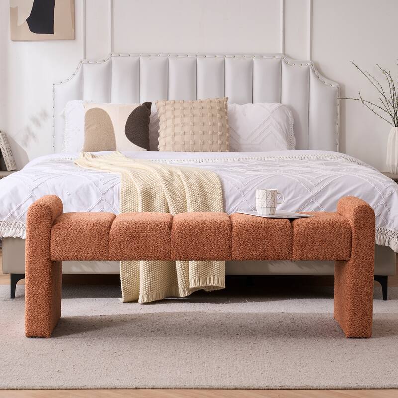 54" Boucle Bedroom Bench with Channel Tufted