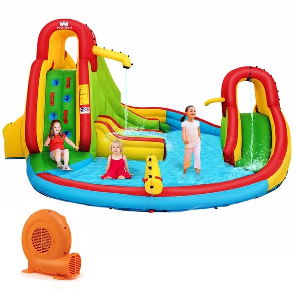 slide 2 of 6, Kids Inflatable Water Slide Bounce Park Splash Pool w/ 550W Blower - with 550W blower with 550W blower