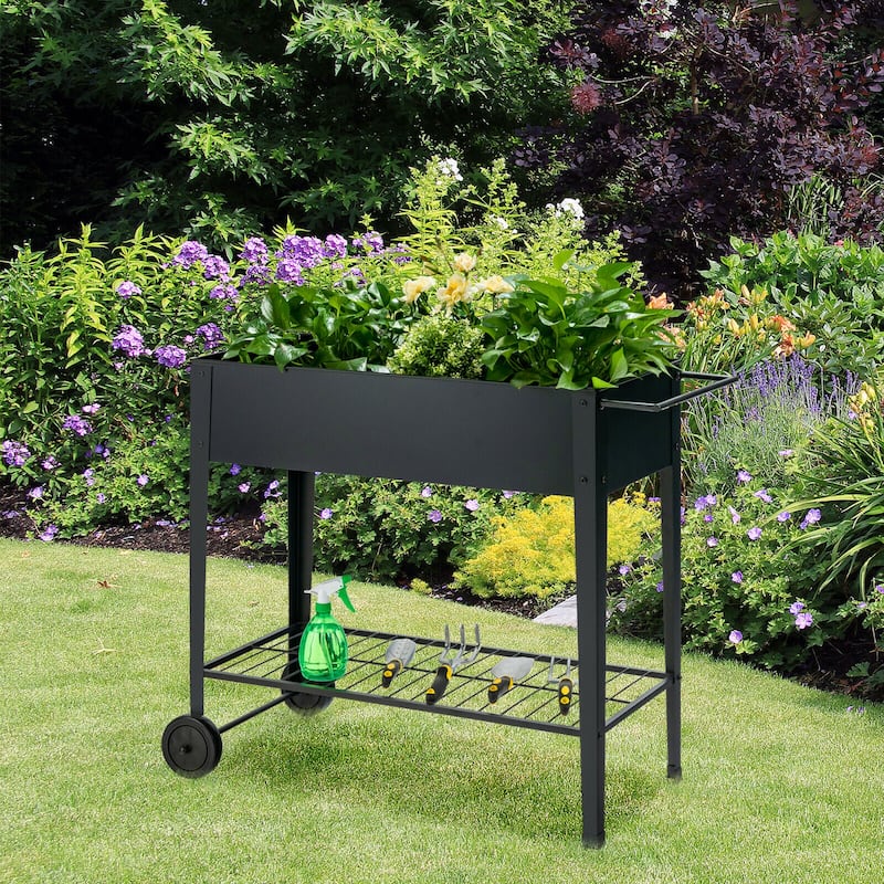 Gymax Raised Garden Bed Elevated Planter Box on Wheels Steel Planter - 38'' X 16'' X 32.5''