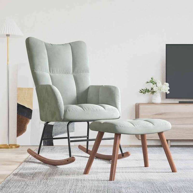 vidaXL Rocking Chair Accent Side Chair Padded Seat for Living Room Velvet - with a Stool - Light gray