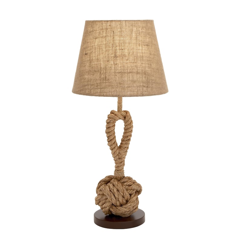 Brown Jute Rope Twisted Rope Room Floor or Table Lamp with Cream Linen Shade