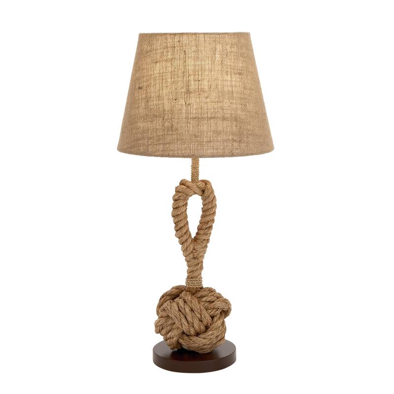 Jute Rope Twisted Rope Room Table Lamp with Linen Shade - Brown - Roche River Decor - Brown