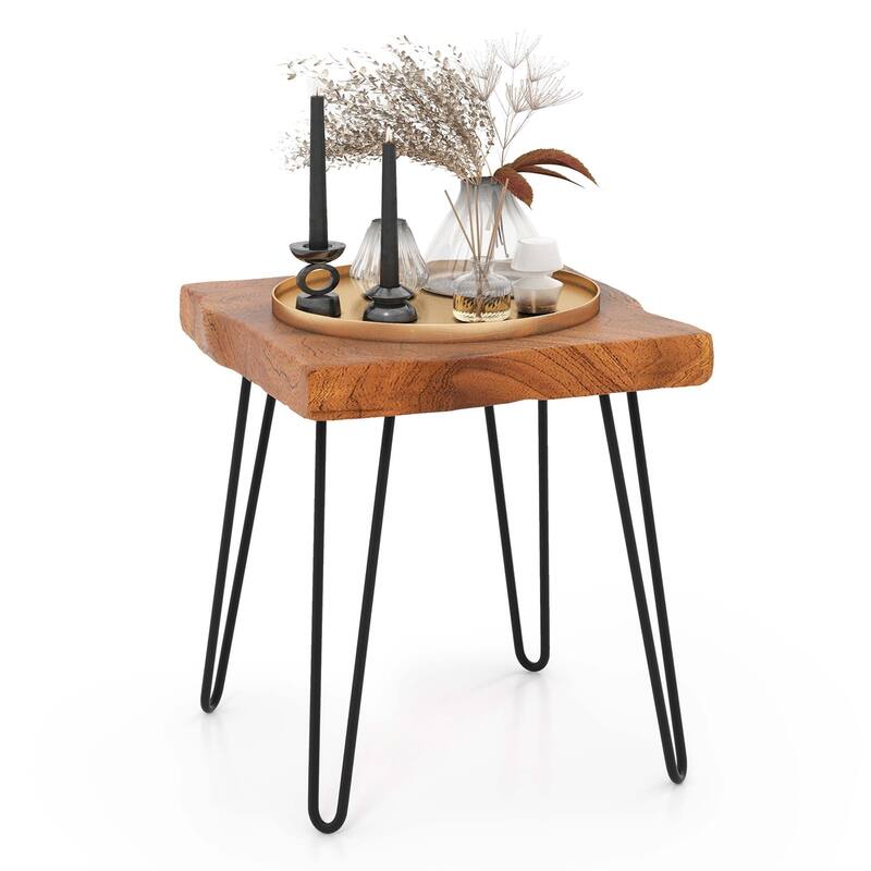 Costway Square End Table Accent Side Table Reclaimed Indonesia Teak