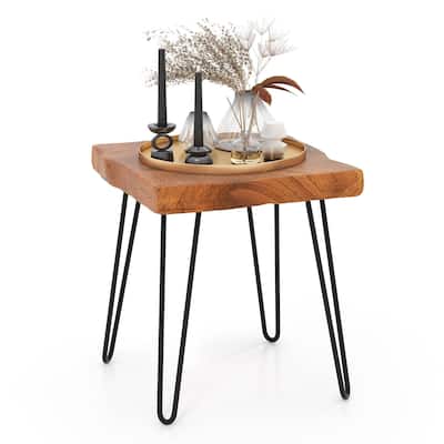 Costway Square End Table Accent Side Table Reclaimed Indonesia Teak