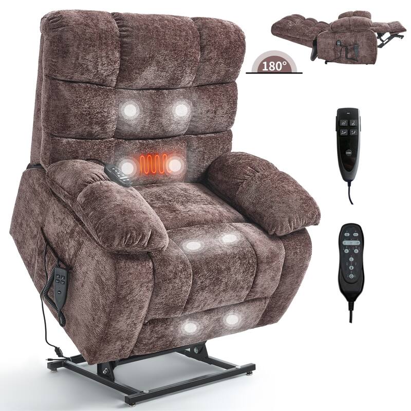Roomfitters Oversized Power Lift Recliner Chair Dual Motor Infinite Position Heat Massage Sofa for 350lbs Capacity