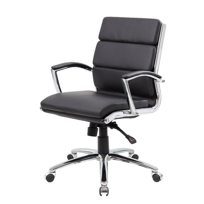 Dave Executive Swivel Armchair with Metal Chrome Finish, Black Vinyl