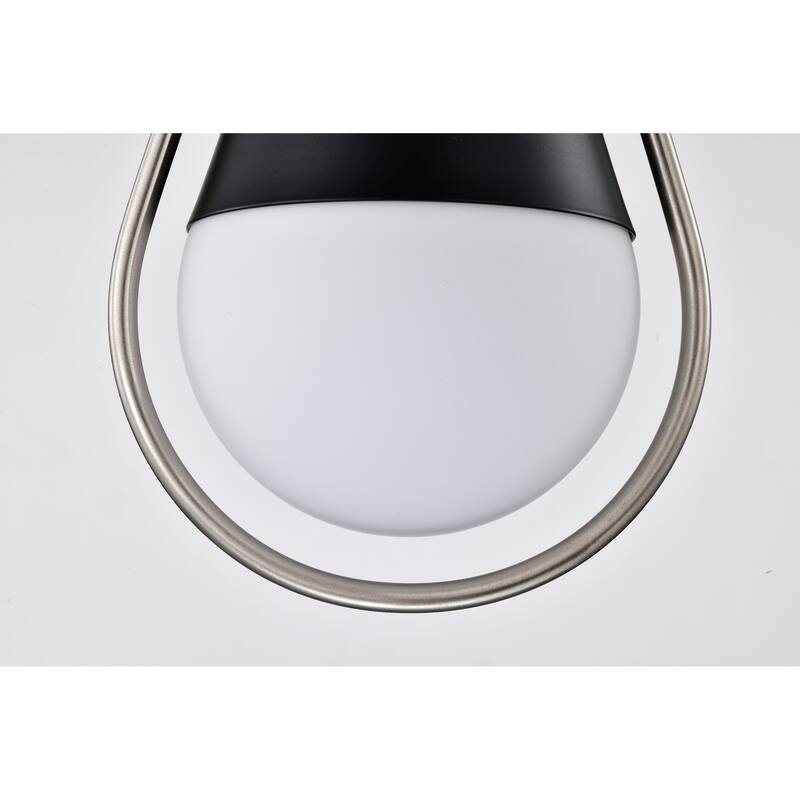 Admiral 1 Light Pendant - 6 Inches - Matte Black and Brushed Nickel Finish - White Opal Glass