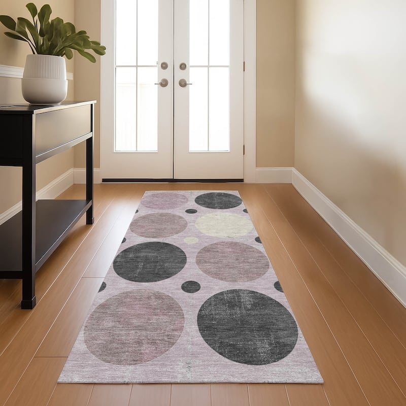 Premium Washable Super Soft Casual Circles Mayfield Rug - Blush - 2'3" x 7'6"