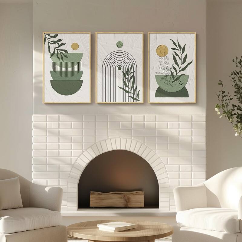 Framed Sage Green Large Boho Canvas Wall Art