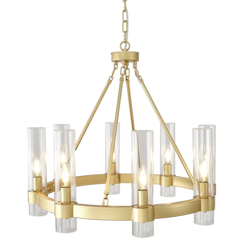 8-Light Industrial Wagon Wheel Chandelier with Glass