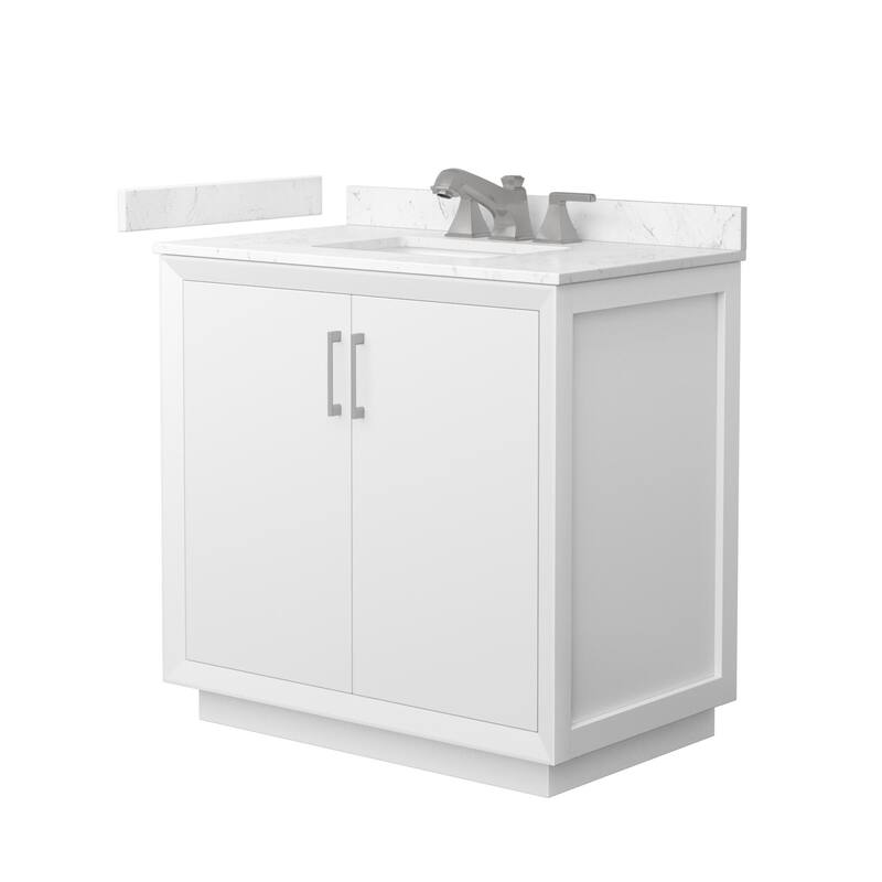 Wyndham Collection WCF4141-36S-VCA-US3MXX Strada 36" Free Standing - White / Carrara Cultured Marble Top / Brushed