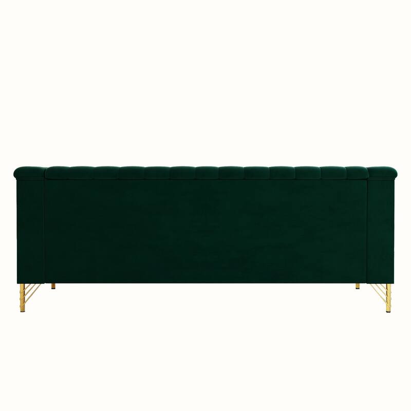 Modern Designs Velvet Upholstered Living Room Sofa, 3 Seat Sofa Couch With Golden Metal Legs with green Sofa - 83.46*31.9*30.5