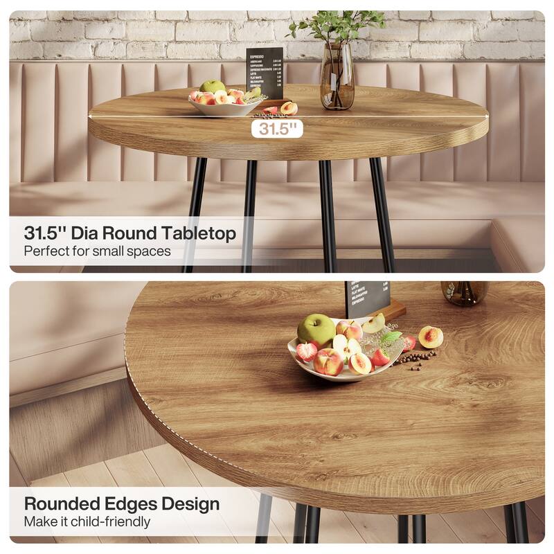 31.5" Round Dining Table, Small Kitchen Dinner Table with Metal Base