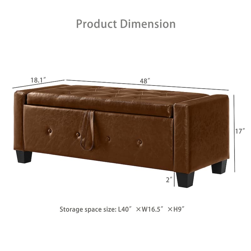 Multi-Functional 48" PU Leather Storage Ottoman Bench for Hallway & Entryway