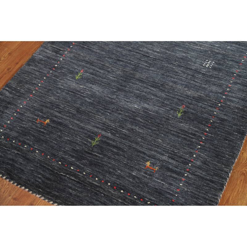Hand Knotted Oriental 100% Wool Carpet Tribal Animal Pictorial Greys & Charcoal Gabbeh Area Rug - 4' 11'' X 3' 0''