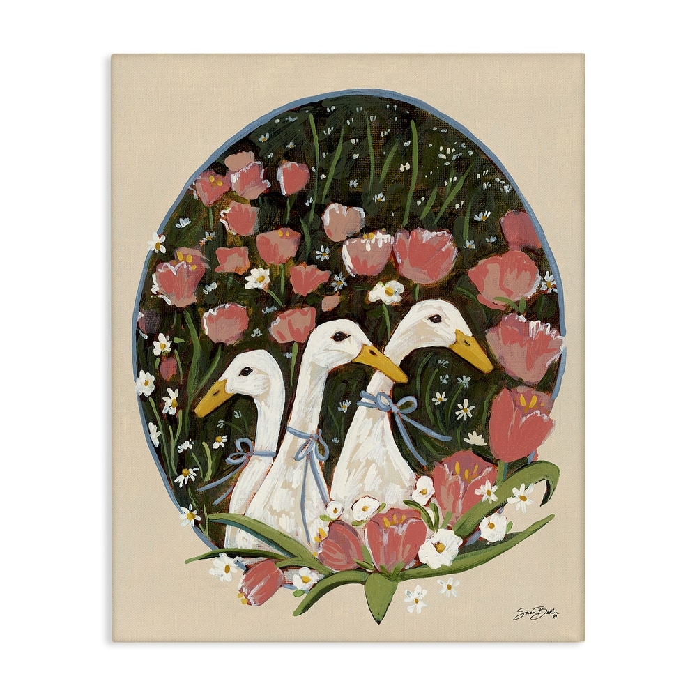 Stupell Ducks with Cottage Blooms Canvas Wall Art Design By Sara Baker