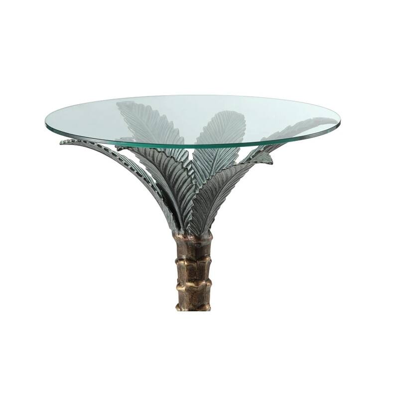 Cast Aluminum Palm Tree Glass Top End Table - 21 X 22 X 22 inches