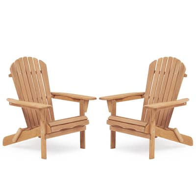 Wooden Outdoor Folding Adirondack Chair Wood Lounge Patio Chair, Set of 2.