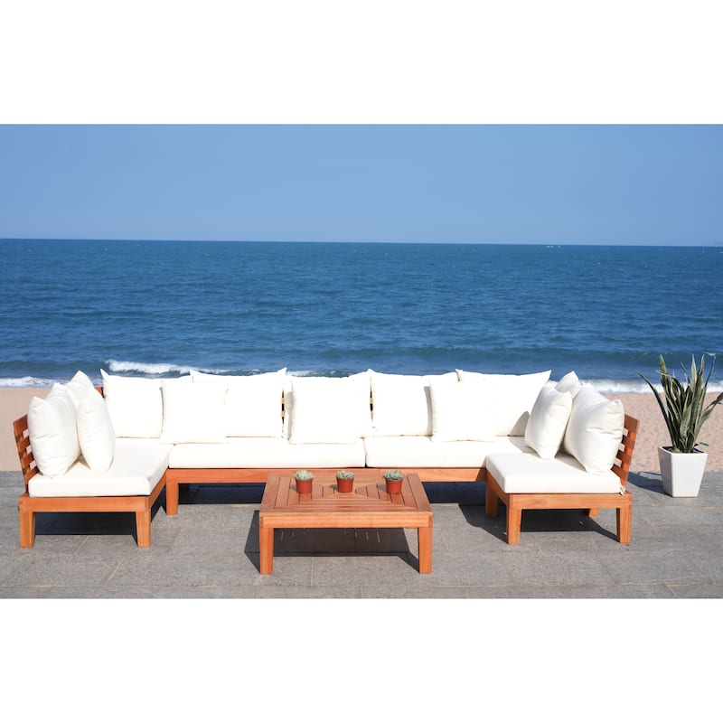 SAFAVIEH Egea 5-Piece Outdoor Solid Wood Sectional Conversation Set - 55W x 27D x 29H
