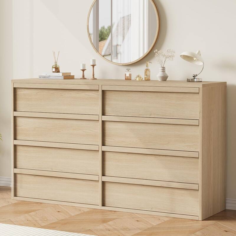 6/7/8 Drawer Dresser for Bedroom, 54" Wide Modern Double Dresser Organizer with Concave Handles - Yellow