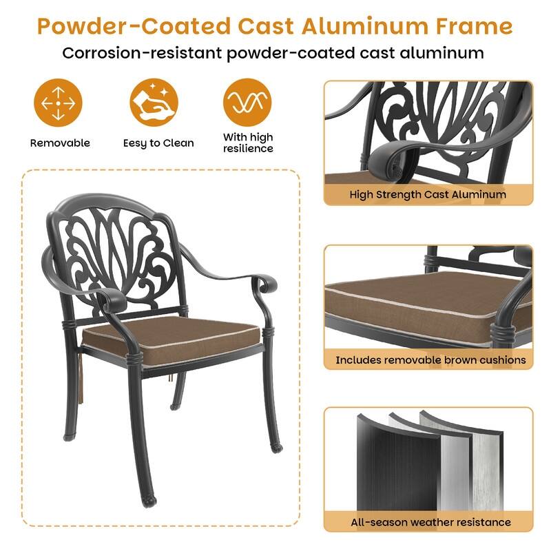 5-Piece Cast Aluminum Outdoor Dining Set with 39.37 in. Round Table and Seat Cushions