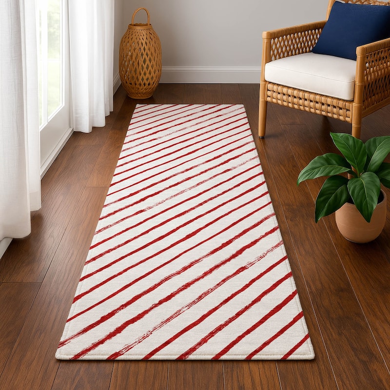 Premium Washable Super Soft Angle Stripe Mayfield Rug - Red - 2'3" x 7'6"