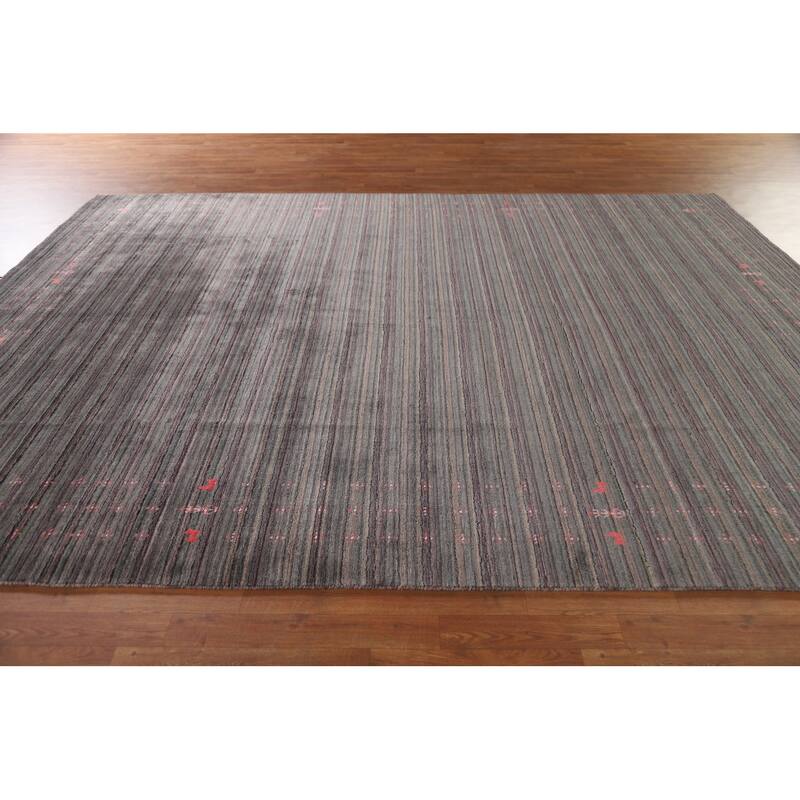 Striped Gabbeh Area Rug Hand-Knotted Indian Wool Carpet - 8'9"x 11'8"