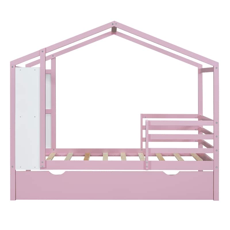 Wood House Bed with Fence and Writing Board