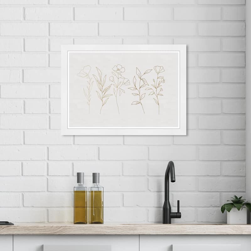 Wynwood Studio Prints Floral and Botanical Flower Lineup Gold and Metallic Gold Glam Wall Art Canvas Print - White