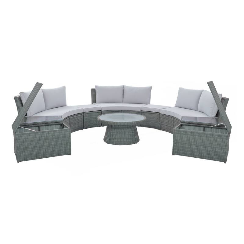 10-Piece Outdoor Sectional Half Round Patio Rattan Sofa Set