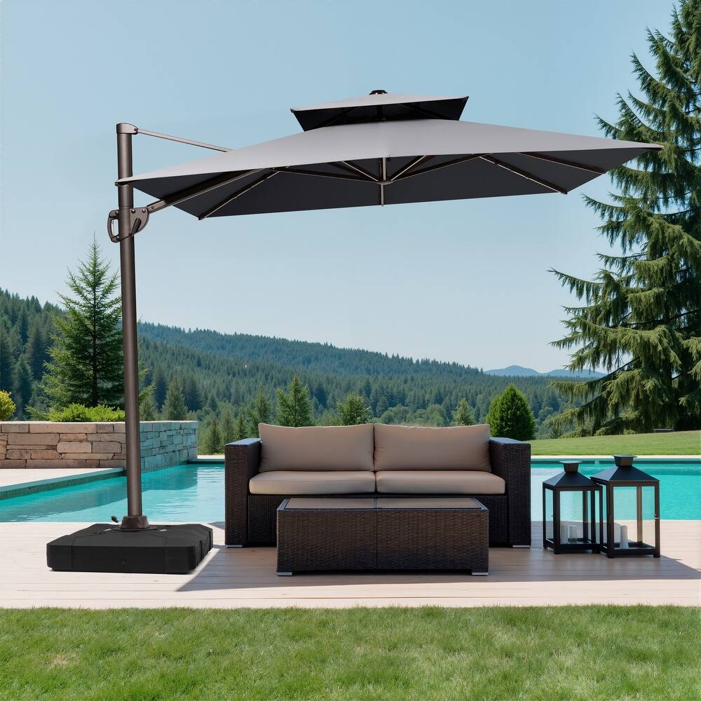 10.5 ft. x 9 ft. Double top 360-Degree Rotation Cantilever Patio Umbrella with Base