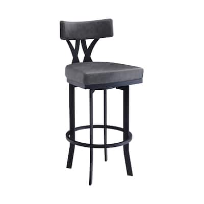 Leatherette Curved Top Panel Back Counter Height Barstool, Gray