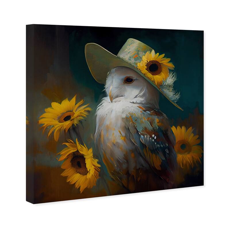 Wynwood Studio Canvas Animals Owl and Sunflowers Farm Yellow and Rustic Wall Art Canvas Print