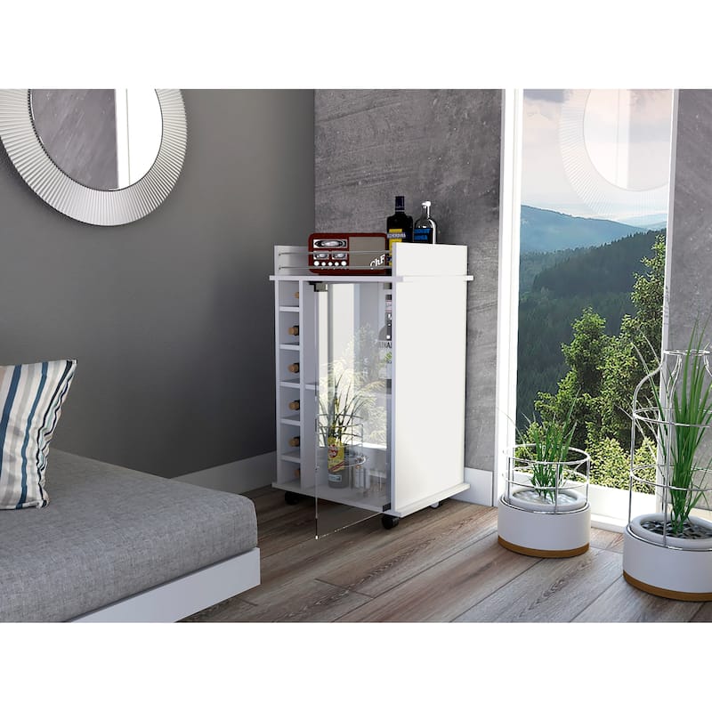 Dukat Bar Cart,Two Shelves, Six Built-in Wine Rack, Four Casters