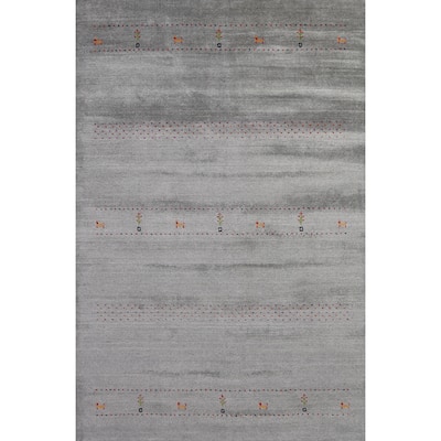 Hand Knotted Oriental 100% Wool Carpet Tribal Animal Pictorial Greys & Charcoal Gabbeh Area Rug - 7' 10'' X 5' 0''